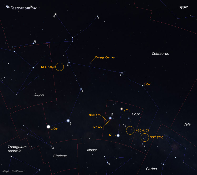 Objetos F&aacute;ciles en Crux y Centaurus